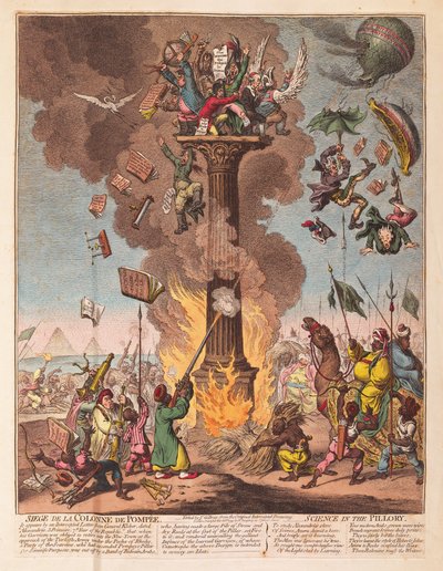 Siege de la Colonne de Pompee, Nauka pod pręgierzem, wyd. 1799 (ręcznie kolorowane grawerowanie) autorstwa James Gillray