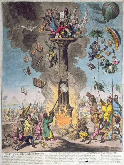 Siege de la Colonne de Pompee lub Science in the Pillory, opublikowane przez H. Humphrey w 1799 (akwaforta, grawerowanie i wc) autorstwa James Gillray