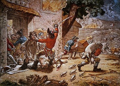 Towarzystwo Zjednoczonych Irlandczyków „Na służbie” napada na farmę w poszukiwaniu broni i żywności autorstwa James Gillray