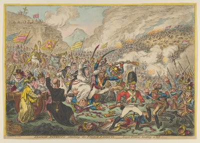 Hiszpańscy patrioci atakujący francusko-bandyckich lojalnych Brytyjczyków pożyczających windę, A..., 15 sierpnia 1808 r. autorstwa James Gillray