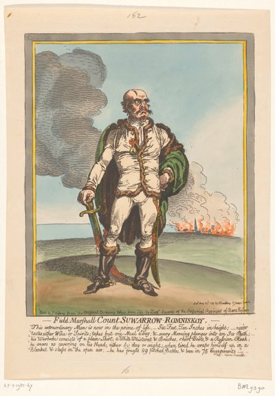 Karykatura o Aleksandrze Suworowie, 1799 Feldmarszałek hrabia Suwarrow-Romniskoy (tytuł na obiekcie) autorstwa James Gillray
