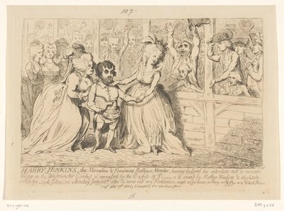 Karykatura angielskiej polityki wewnętrznej, 1788 Harry Jenkins, Męski i kobiecy mieszek naprawiający autorstwa James Gillray