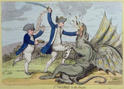 Św. Jerzy i smok, wydana przez Hannah Humphrey w 1782 r. (akwaforta ręcznie kolorowana) autorstwa James Gillray