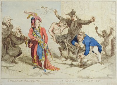 Sublime Oration: A Display of It, opublikowana przez T. Harmara w 1788 r. (akwaforta ręcznie kolorowana) autorstwa James Gillray