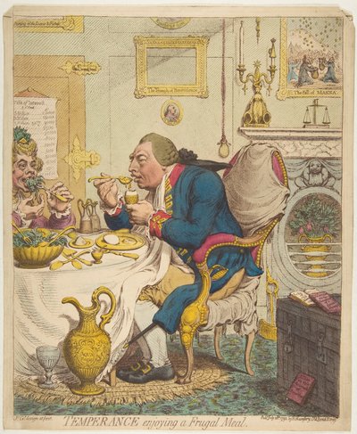 Wstrzemięźliwość podczas oszczędnego posiłku, 28 lipca 1792 r. autorstwa James Gillray