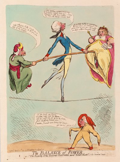 Równowaga sił lub potomność nieśmiertelnego Chathama, staje się mistrzem postawy, wyd. 1791 (grawerowanie ręcznie kolorowane) autorstwa James Gillray