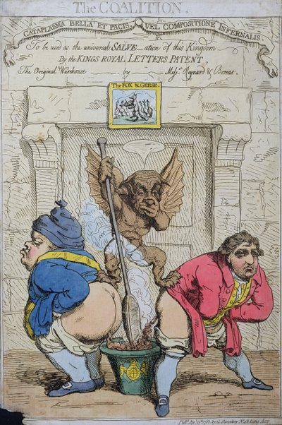 Koalicja, wydana przez G. Humphreya w 1783 r. (akwaforta ręcznie kolorowana) autorstwa James Gillray