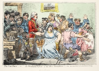 Cow Pock lub wspaniałe efekty nowej szczepienia! Zobacz publikacje towarzystwa antyszczepionkowego, pub H. Humphreys autorstwa James Gillray