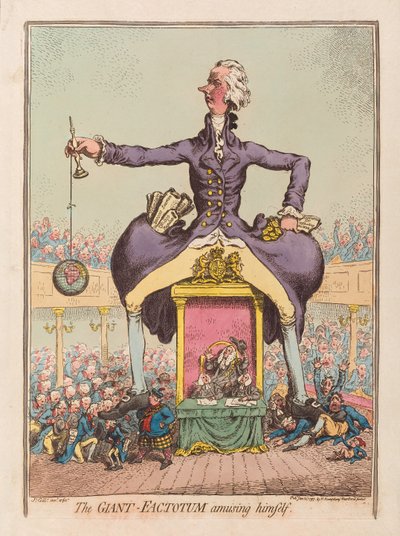 Zabawa w Giant Factotum, wyd. 1797 (grawerowanie ręcznie kolorowane) autorstwa James Gillray