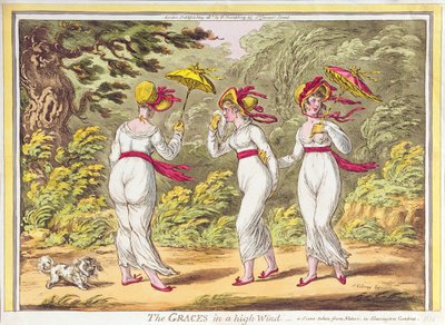 Gracje na silnym wietrze, scena zaczerpnięta z Natury w Kensington Gardens, wyd. autorstwa Hannah Humphrey, 1810 autorstwa James Gillray