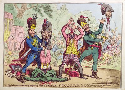 The High German Method of destroying Vermin at Rat-Stadt, opublikowane przez Hannah Humphrey w 1799 r. (akwaforta i rycina z akwarelą) autorstwa James Gillray