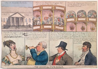 Dom, który zbudował Jack, opublikowana przez Walkera w 1809 r. (akwaforta ręcznie kolorowana) autorstwa James Gillray