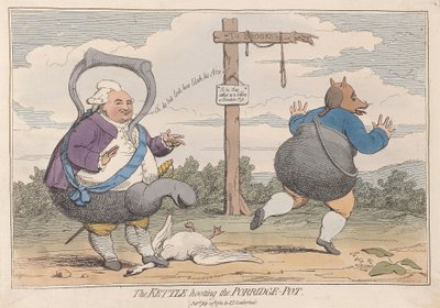 The Kettle Hooting the Porridge-Potter, wyd. 1782 (grawerowanie ręcznie kolorowane) autorstwa James Gillray