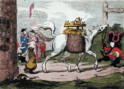 Dziedzictwo, wydane przez W. Hollanda w 1786 r. (akwaforta ręcznie kolorowana) autorstwa James Gillray