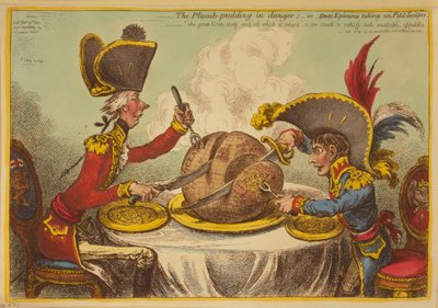 Pudding śliwkowy w niebezpieczeństwie lub państwowe epikure przy un Petit Souper autorstwa James Gillray