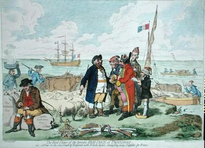 The Real Cause of the Present High Price of Provisions, opublikowana przez Hannah Humphrey w 1795 r. (akwaforta ręcznie kolorowana) autorstwa James Gillray