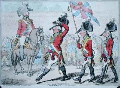 The Salute, or The Parade, wydana przez Hannah Humphrey w 1797 r. (akwaforta ręcznie kolorowana) autorstwa James Gillray