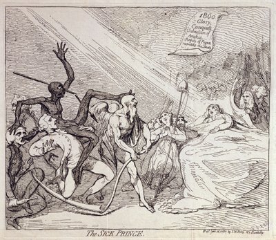 The Sick Prince, wyd. S.W. Fores w 1787 (akwaforta) autorstwa James Gillray
