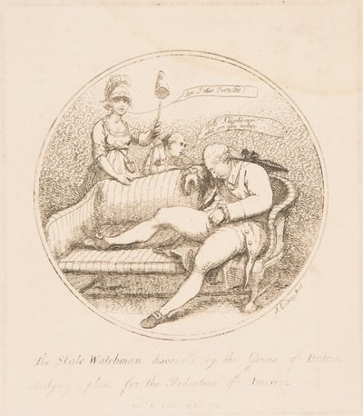 Strażnik stanowy odkryty przez brytyjskiego geniusza autorstwa James Gillray
