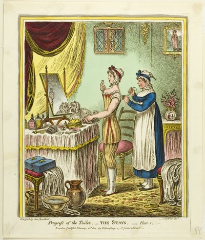 The Stays, płyta pierwsza z Progress of the Toilet autorstwa James Gillray
