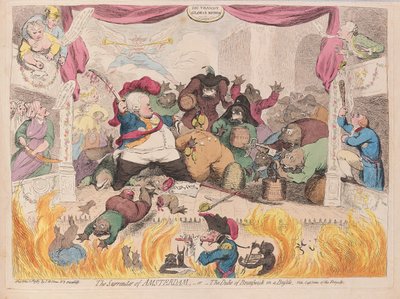 Poddanie się Amsterdamu lub książę Brunszwiku w zgiełku, wyd. 1787 (ręcznie kolorowany grawer) autorstwa James Gillray