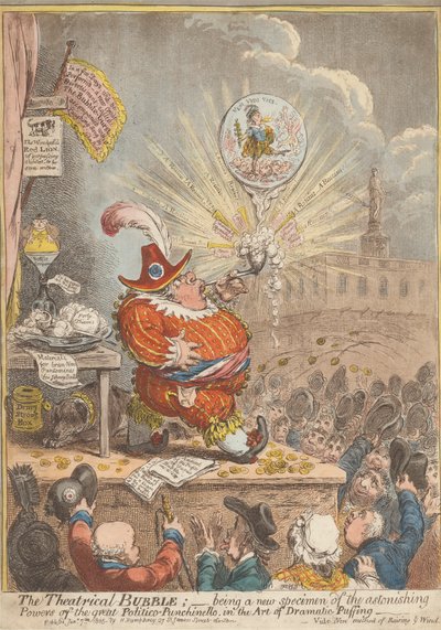Bańka teatralna: bycie nowym okazem zdumiewających mocy wielkiego polityka-punchinello w sztuce dramatycznego sapania autorstwa James Gillray