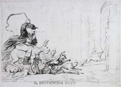The Westminster Hunt, opublikowane przez 1788 (akwaforta ręcznie kolorowana) autorstwa James Gillray