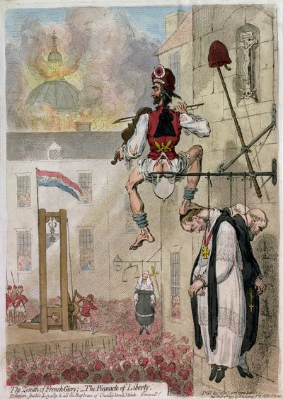 "Zenit francuskiej chwały; szczyt wolności. Religion, Justice, Loyalty and all the Bugbears of Unenlightened Minds, Farewell!", wyd. Hannah Humphrey autorstwa James Gillray