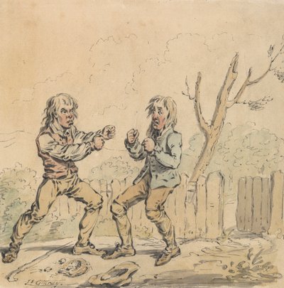 Dwóch mężczyzn w walce na pięści autorstwa James Gillray