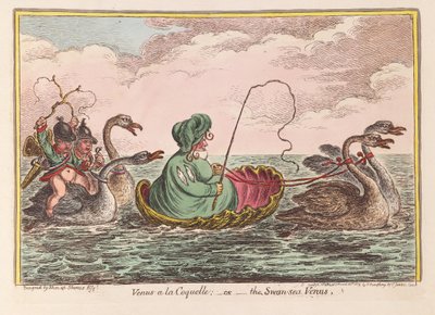 Wenus a la Coquelle; lub Wenus z Morza Łabędziego, wyd. 1809 (grawerowanie ręcznie kolorowane) autorstwa James Gillray