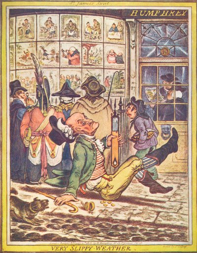 Bardzo śliska pogoda, 1808 autorstwa James Gillray