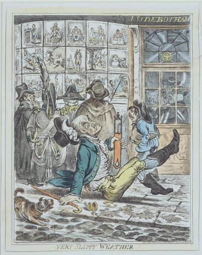 Very Slippy Weather, grawerowane przez J. Sidebotham (kolor lito) autorstwa James Gillray