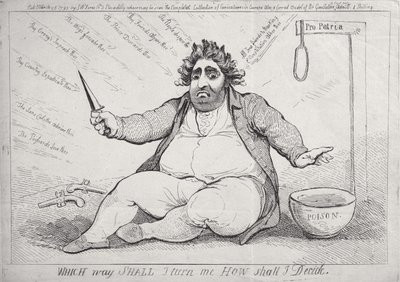 W którą stronę mnie obrócę, jak się zdecyduję, opublikowana przez S.W. Lasy w 1793 autorstwa James Gillray