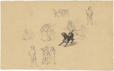 Szczekający pies i studia dla „Szkolenia milicji” autorstwa James Goodwyn Clonney