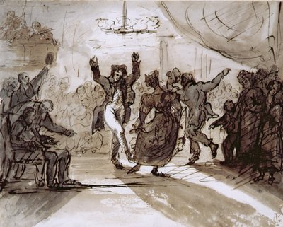 Bal na polowaniu, ok. 1820 (pióro, tusz sepiowy i wash na papierze) autorstwa James Grant