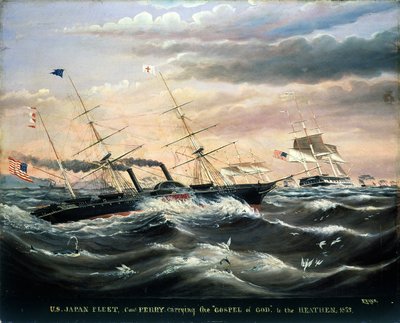 Amerykańska flota japońska, komandor Perry niosący Ewangelię Bożą poganom, 1853 autorstwa James Guy Evans