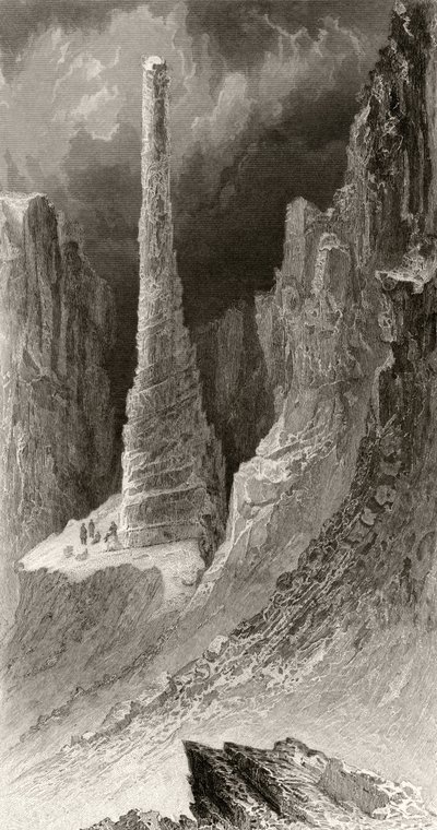 Pomnik Tennysona, wygrawerowany przez J. McGoffina, z „Arctic Explorations in the Years 1853, 54, 55”, tom I, autorstwa doktora Elisha Kent Kane (1820-57), opublikowanego w Filadelfii, 1856 autorstwa James Hamilton