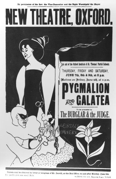 Plakat do produkcji „Pigmalion i Galatea” w New Theatre w Oksfordzie, 7-9 czerwca 1894 autorstwa James Hearn