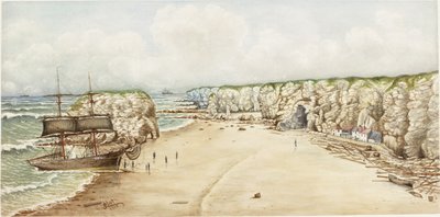 Bryg na mieliźnie przy Marsden Rock (akwarela, akwarela i ołówek na papierze na karcie)) autorstwa James Henry Cleet