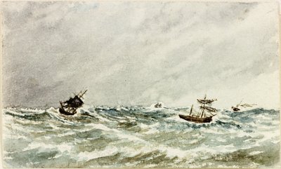 Storm at Sea off the Tyne (akwarela i body na papierze) autorstwa James Henry Cleet
