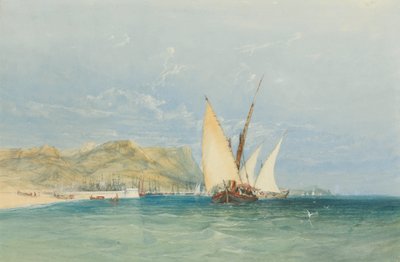 Scena wybrzeża z żaglówkami autorstwa James Holland