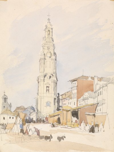 Wieża Duchowieństwa, Porto (wc nad grafitem na papierze) autorstwa James Holland