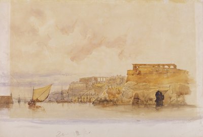 Widok na Vallettę, Malta (akwarela z kolorem ciała nad grafitem na papierze) autorstwa James Holland