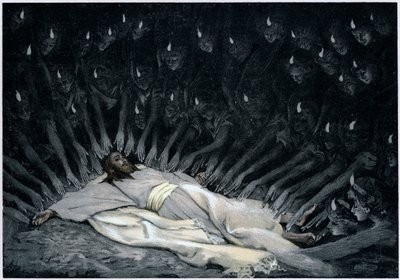 Aniołowie usługujący Jezusowi po tym, jak Diabeł go opuścił, 1897 autorstwa James Jacques Joseph Tissot