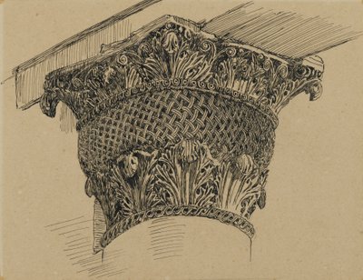 Kapitał z Meczetu El-Aksa, ilustracja z Życia naszego Pana Jezusa Chrystusa, 1886-94 (pióro i atrament na papierze zamocowane na tablicy) autorstwa James Jacques Joseph Tissot