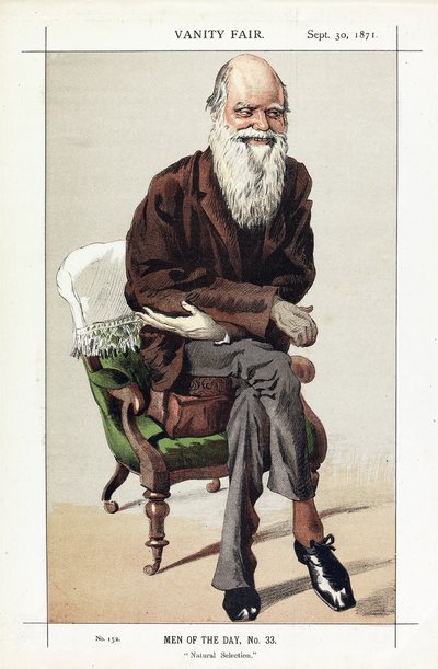 Charles Darwin, Men of the Day, nr 33, Natural Selection, z Vanity Fair, wyd. 1871 autorstwa James Jacques Joseph Tissot