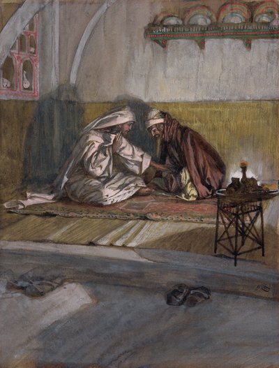 Chrystus rozmawia z Nikodemem, ilustracja do Życia Chrystusa, ok. 1886-94 (toaleta i gwasz na tekturze) autorstwa James Jacques Joseph Tissot