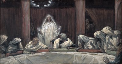 Pojawił się jedenastu, gdy siedzieli przy mięsie, ilustracja z Życia Chrystusa, ok. 1884-96 (toaleta i gwasz na tekturze) autorstwa James Jacques Joseph Tissot