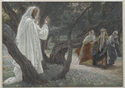 Jezus ukazuje się świętym niewiastom, ilustracja z Życia Pana naszego Jezusa Chrystusa, 1886-94 (wc nad grafitem na papierze) autorstwa James Jacques Joseph Tissot