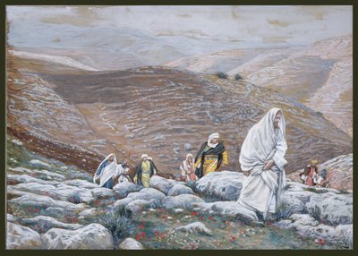 Jezus idzie do Jerozolimy, ilustracja do życia Chrystusa, ok. 1886-94 (toaleta i gwasz na tekturze) autorstwa James Jacques Joseph Tissot